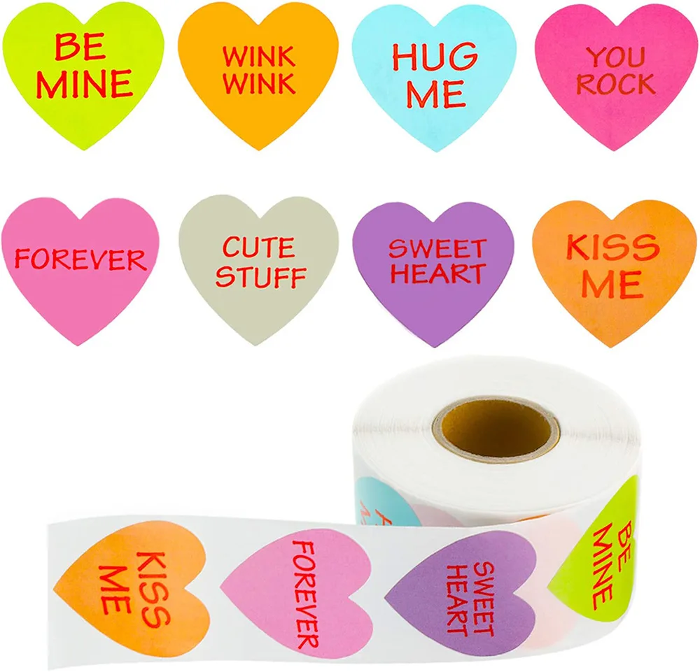 

500pcs/roll Valentine's Day Stickers 1/1.5 inch Color Love Heart Sealing Labels for Wedding Holiday Gift Envelope Decoration