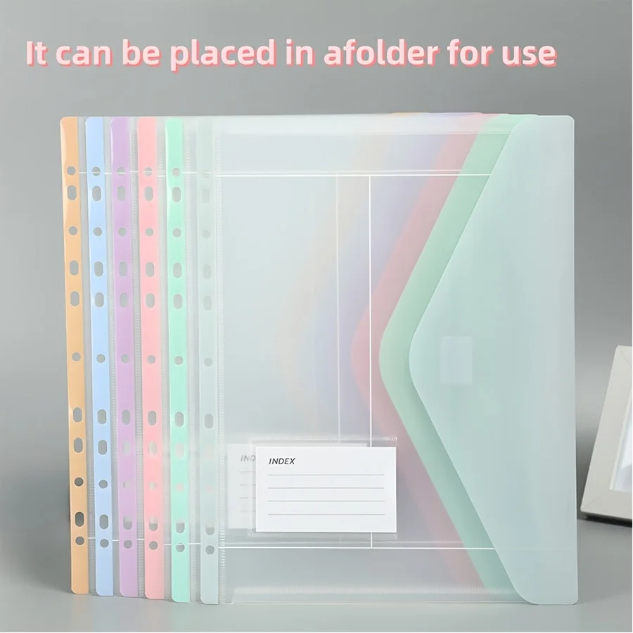6pcs expandable A4 loose-leaf file bag, 11-hole side-opening folder, button pasted, suitable for 2/3/4 ring binde