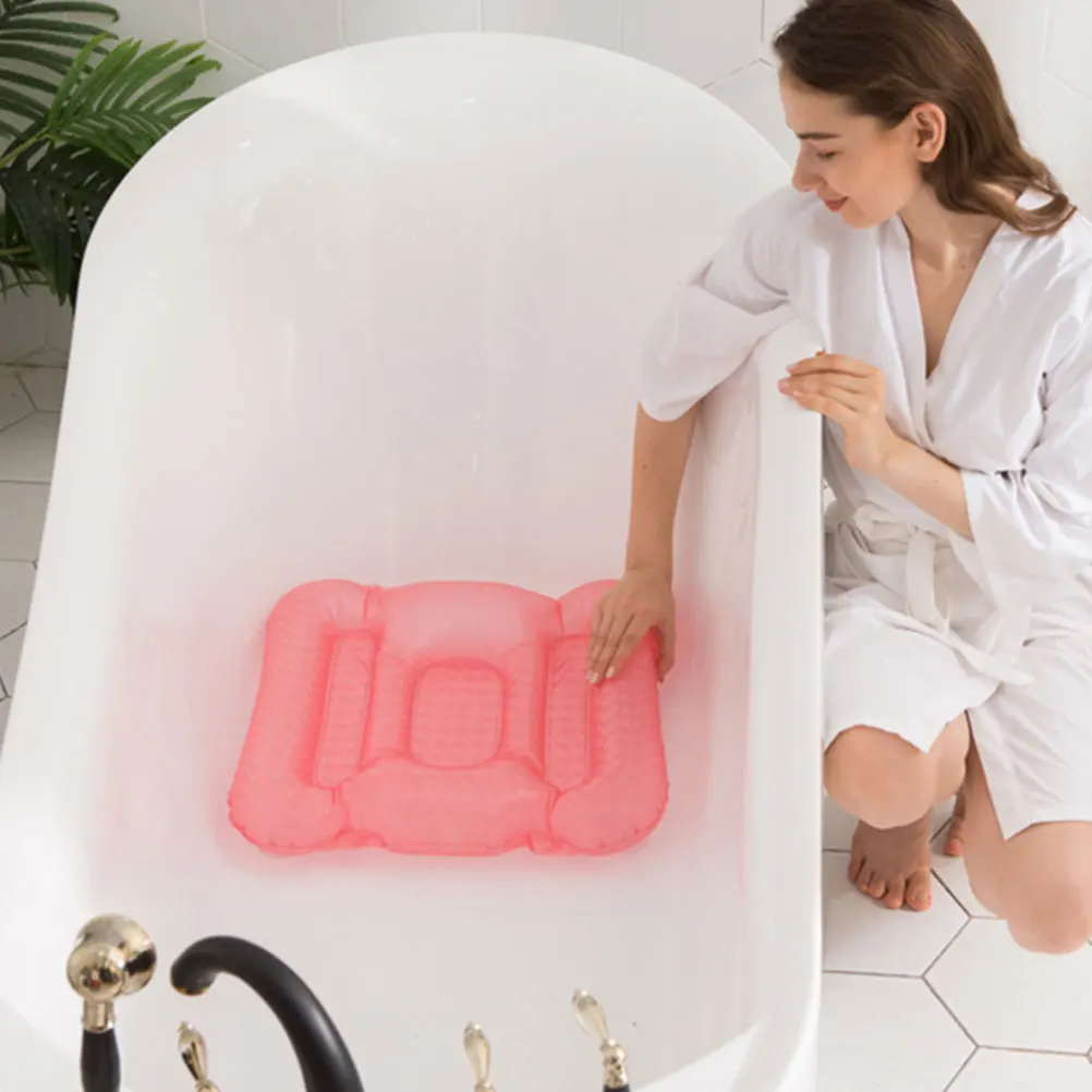 

2pcs Pink PVC Water Filling Inflatable Seat Pad Bathtub Bottom Cushion for Sitting Travel Refillable Portable