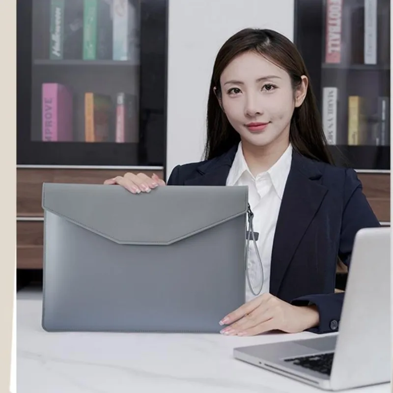 

Multifunctional A4 Conference File Folder Business Stationery Information Leather Bag Contract Zipper Document Storage Clip