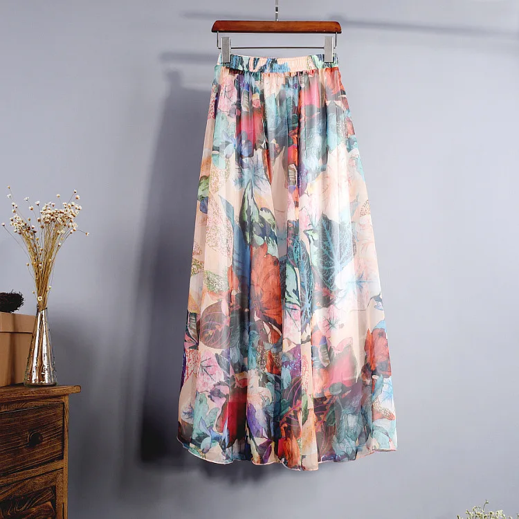

2026 Women Summer Elegant A-Line Long Skirts High Waist Boho Flower Print Maxi Skirts Faldas Femme Streetwear