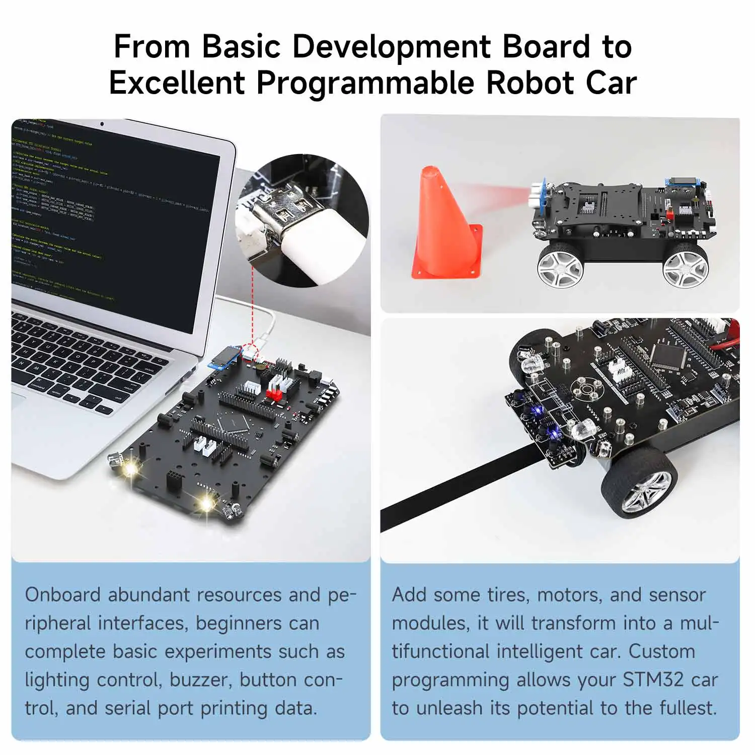 Smart Car Development Board e Robot Car, Módulo Ultrassônico do Motor, Adote o Chip STM32F103ZET67 com Codificador 310, 2 em 1, STM32