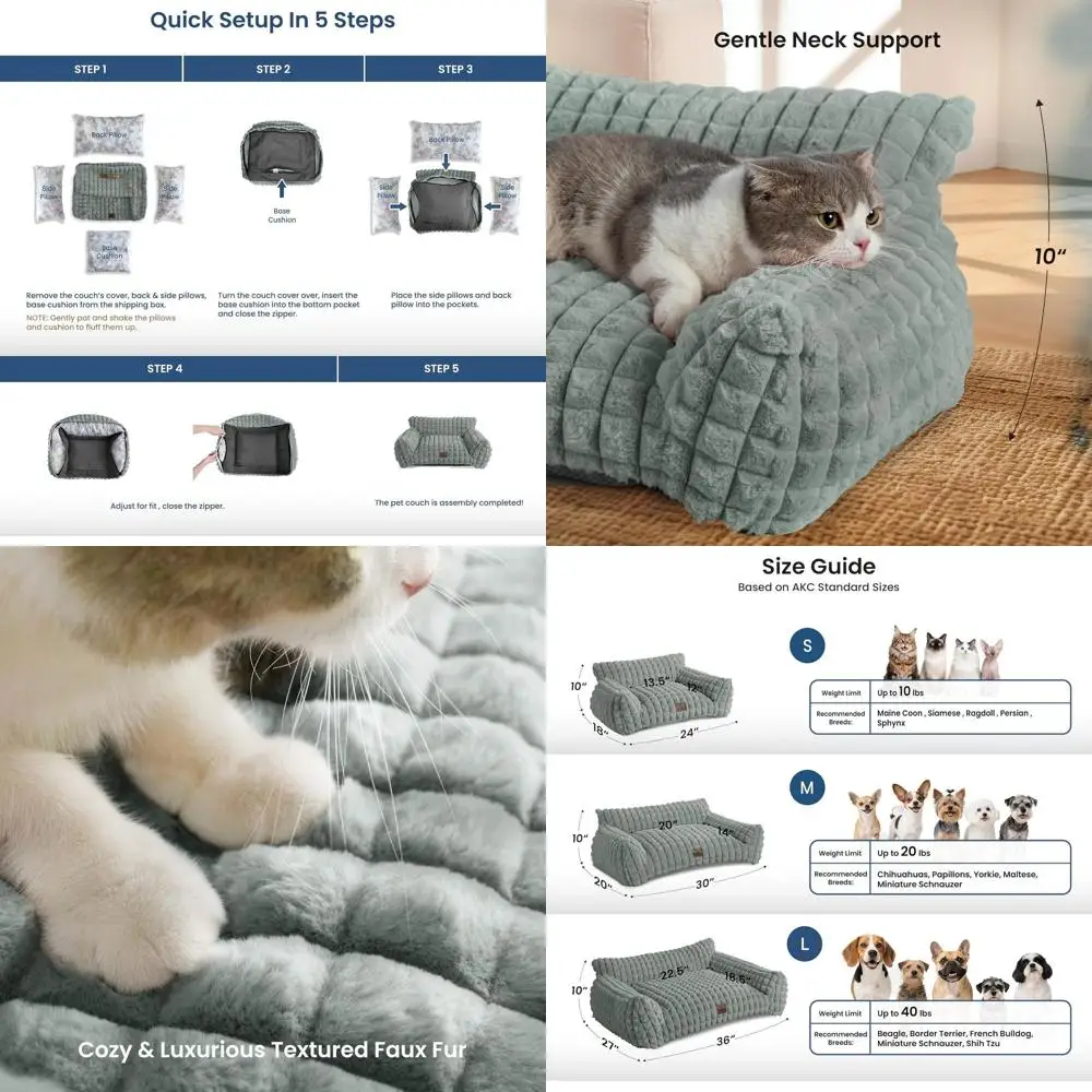 

Компактный и удобный диван-лежанка для собак – прочная и уютная лежанка для питомцев со съемным моющимся чехлом из искусственного меха кролика с 3D-рисунком ромбов, серый, 30