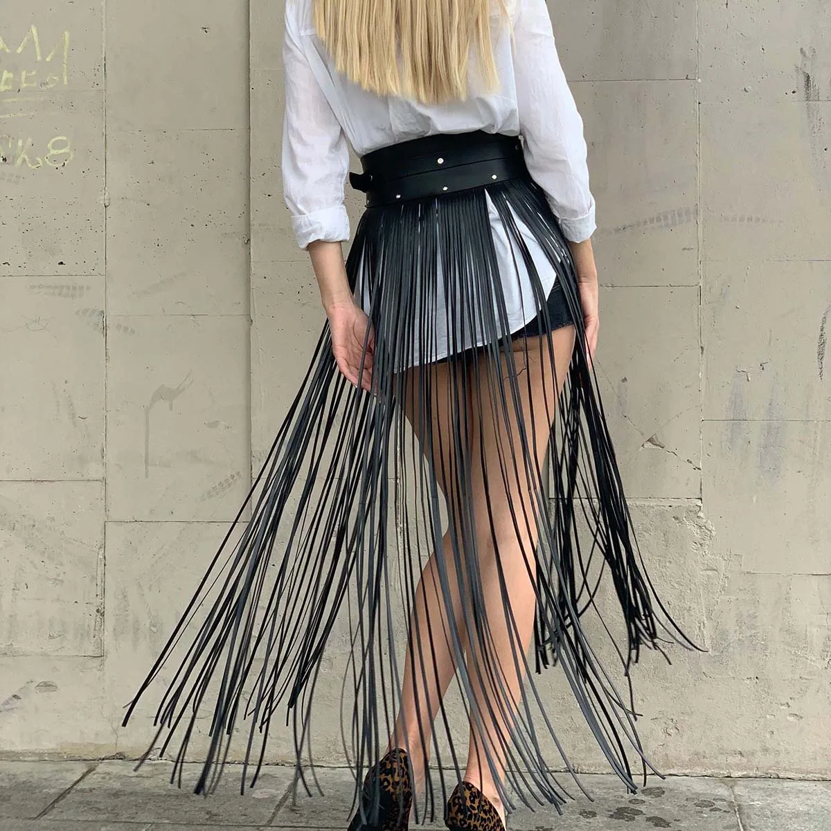 Women Sexy Leather Harness Waist Belt Tassels Leather Skirt Punk Goth Cowboy Girl Wild Holiday Style Attire Clothing Accessorie