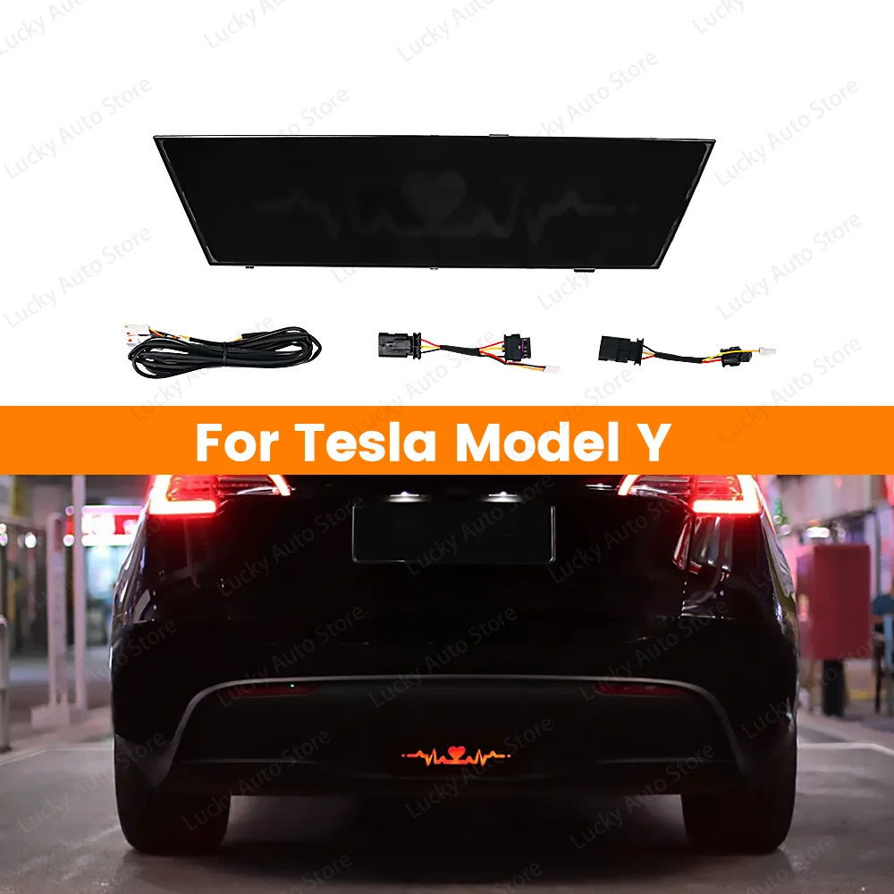 

LED Five Flashing Modes Heartbeat Light Black Rear Warning Light For Tesla Model Y Car Heartbeat Rear Bumper Navigation Light