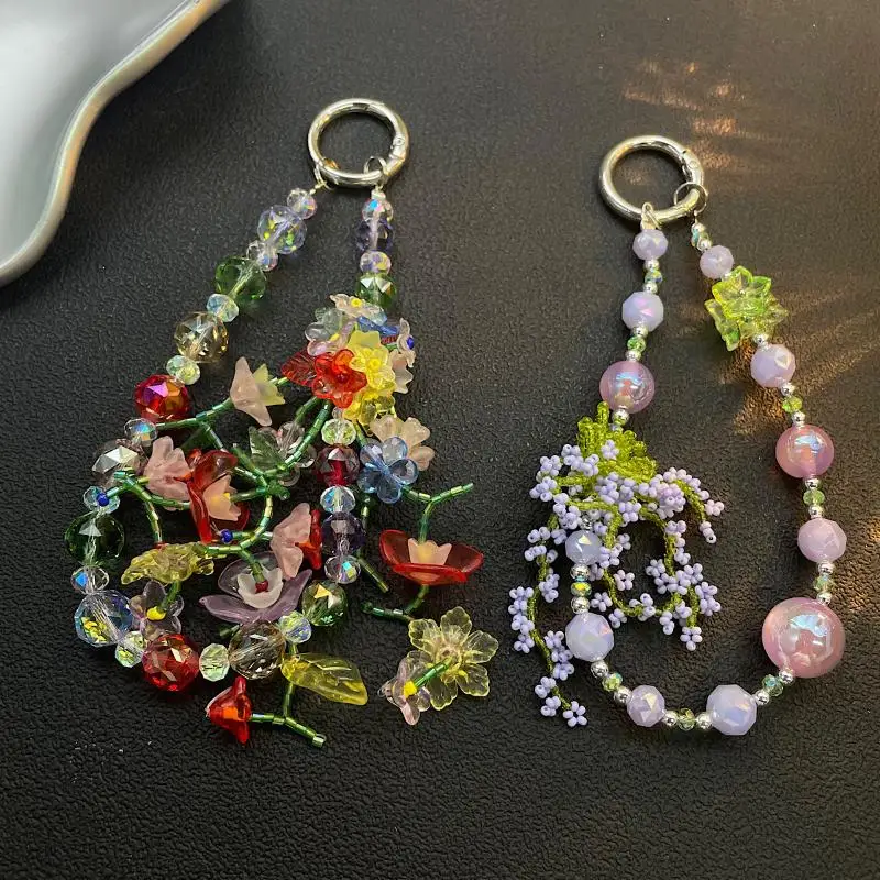 Summer Colorful Beaded Phone Chain Bag Car Key Pendant Earphone Case Accessories For Phone