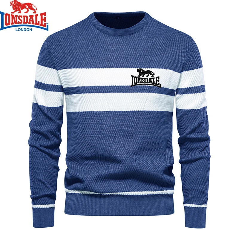 Embroidered LONSDALE Mens Boys Winter Stripe Sweater Thick Warm Pullovers Men\'s O-neck Basic Casual Slim Comfortable Sweaters