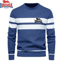 LONSDALE-Suéter de listra grossa masculino, pulôveres quentes, o-pescoço, casual básico, magro, confortável, meninos, inverno