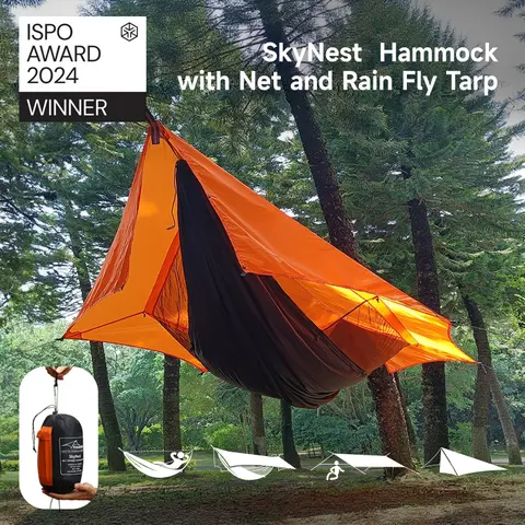 SkyNest 4 in 1 Hammock Tent with Net and Rain Fly Tarp,Ultralight Portable Double-Layer Hammock with Ridge Rope for Camping