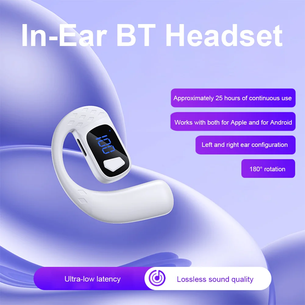 Single Earphones Bluetooth-Compatible Headset Ear Hook Sports Headphone Waterproof HiFi Stereo Earbud for Android iPhone Samsung