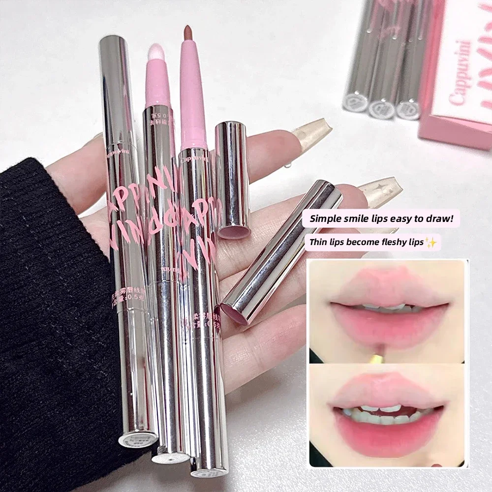 Waterproof Double-end Matte Lipliner Pencil with Brush Sexy Red Contour Tint Lipstick Lasting Lipliner Pen Lips Makeup Cosmetic