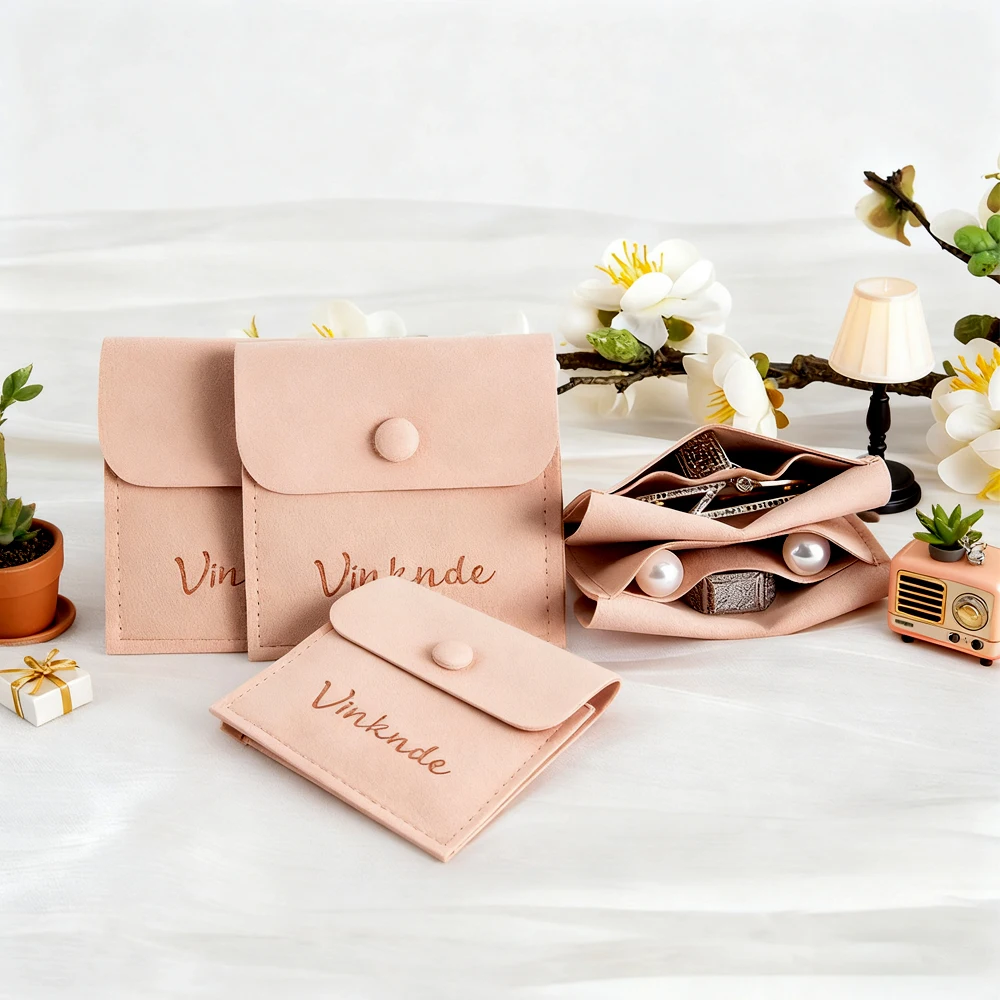 

100pcs Custom Logo Necklace Earring Holder Storage Jewelry Button Pouch Microfiber Microifber Velvet Travel Jewellry Gift Bags