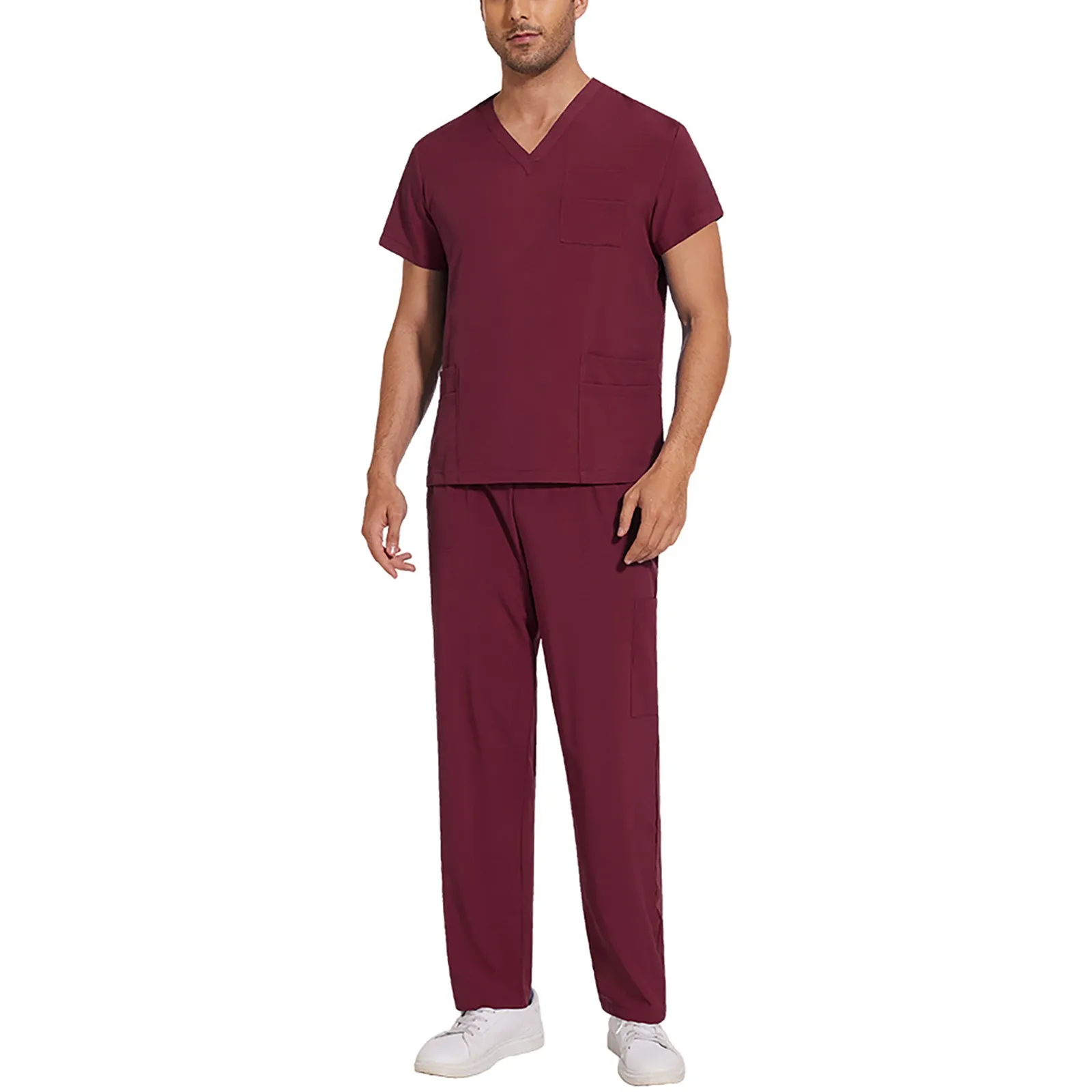 

‌Men's Quick Dry Scrubs V Neck Pocket Uniform Fall 2025 Nursing Outfit Pure Color Medical Suit Autumn Healthcare Workwear