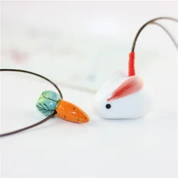 Ceramic Rabbit Carrot Charm Pendant Necklace Funny Animal Food Collar Couples Jewelry Vegetable Healthy