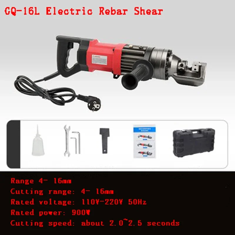 GQ-16L/GQ-16T Electric Steel Bar Cutter Portable Automatic Steel Bar Cutting Machine 4-16MM Rebar Cutter 220V/850W 110V/900W