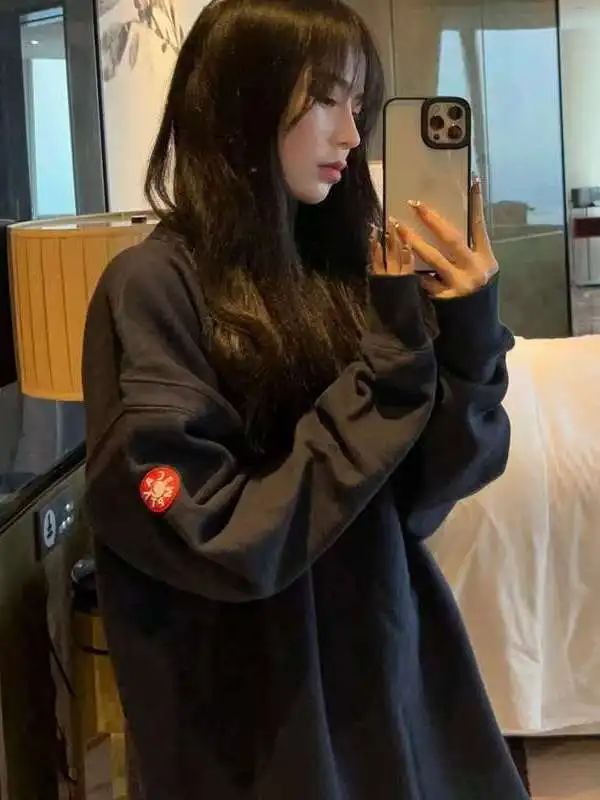 

Повседневная хлопковая футболка с длинным рукавом и круглым вырезом, базовая модель, из плотного чистого хлопка, парные свитшоты для мужчин и женщин