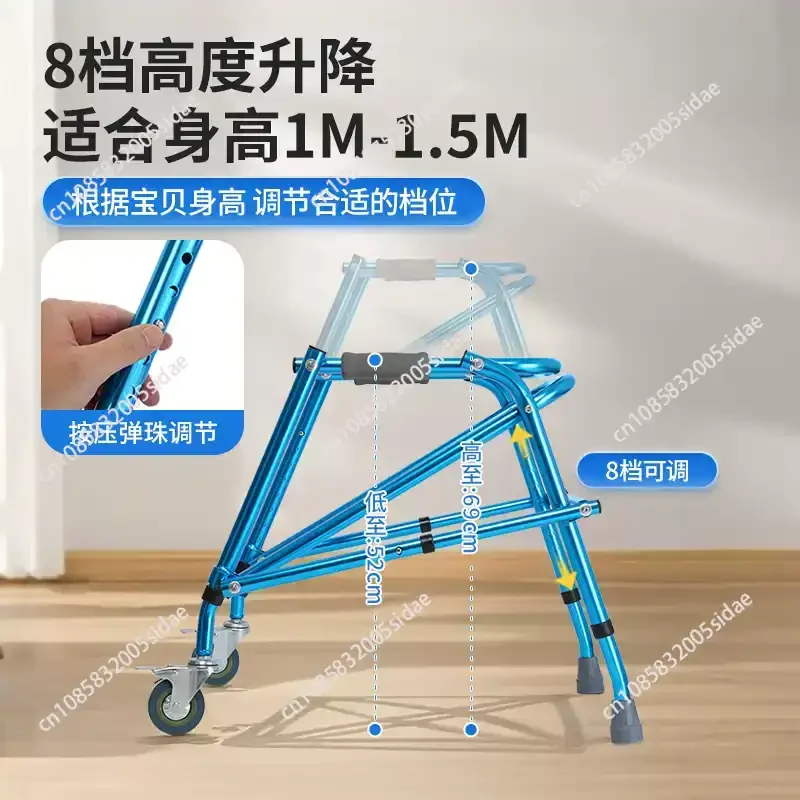 Foldable Children's Walker with Wheels Aluminum Alloy Walker Lower Limb Training Standing Four Wheeled Walker Mobility Scooter