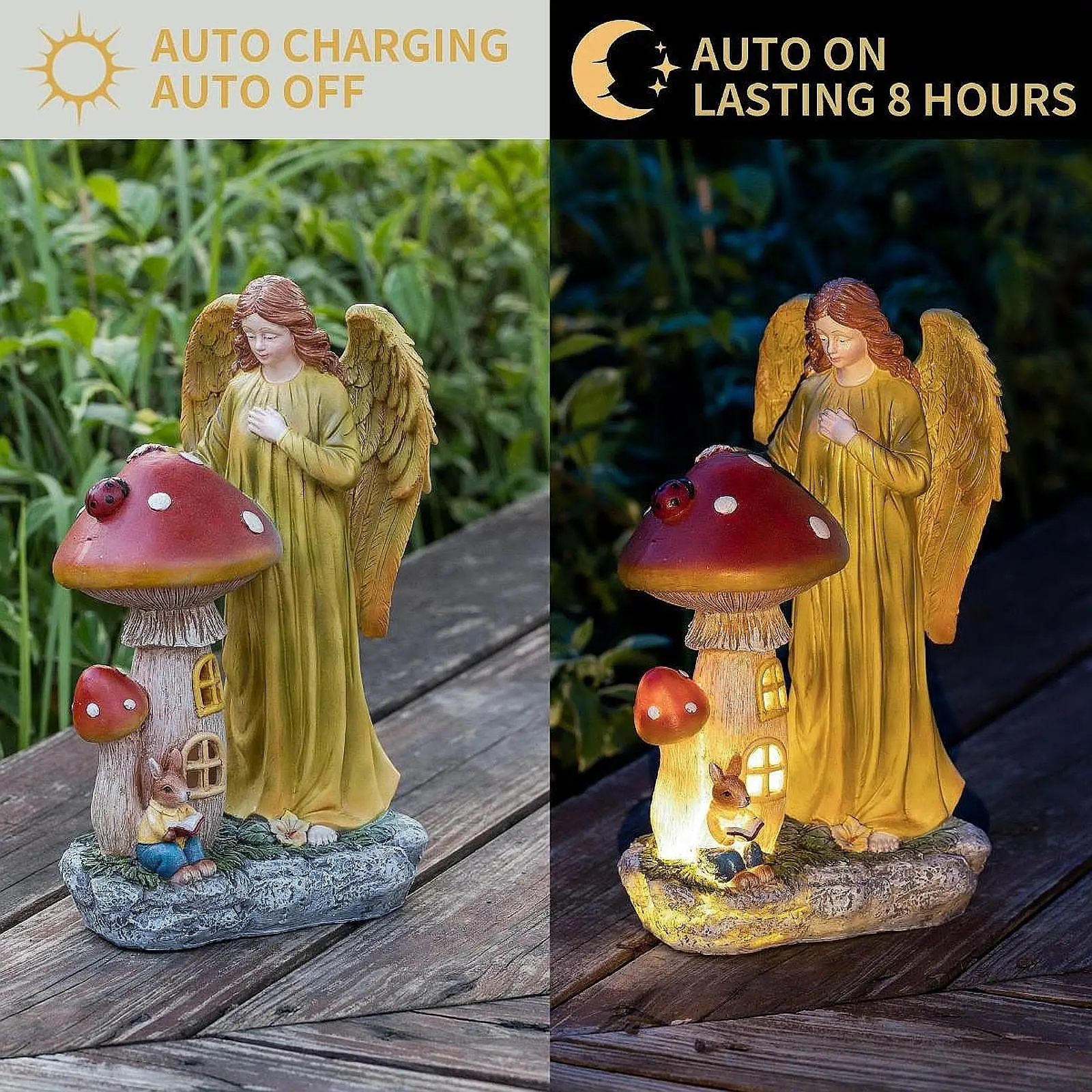 

Resin Figurines Sculpture Angel Mushroom Statue for Garden Outdoor Flowerpot