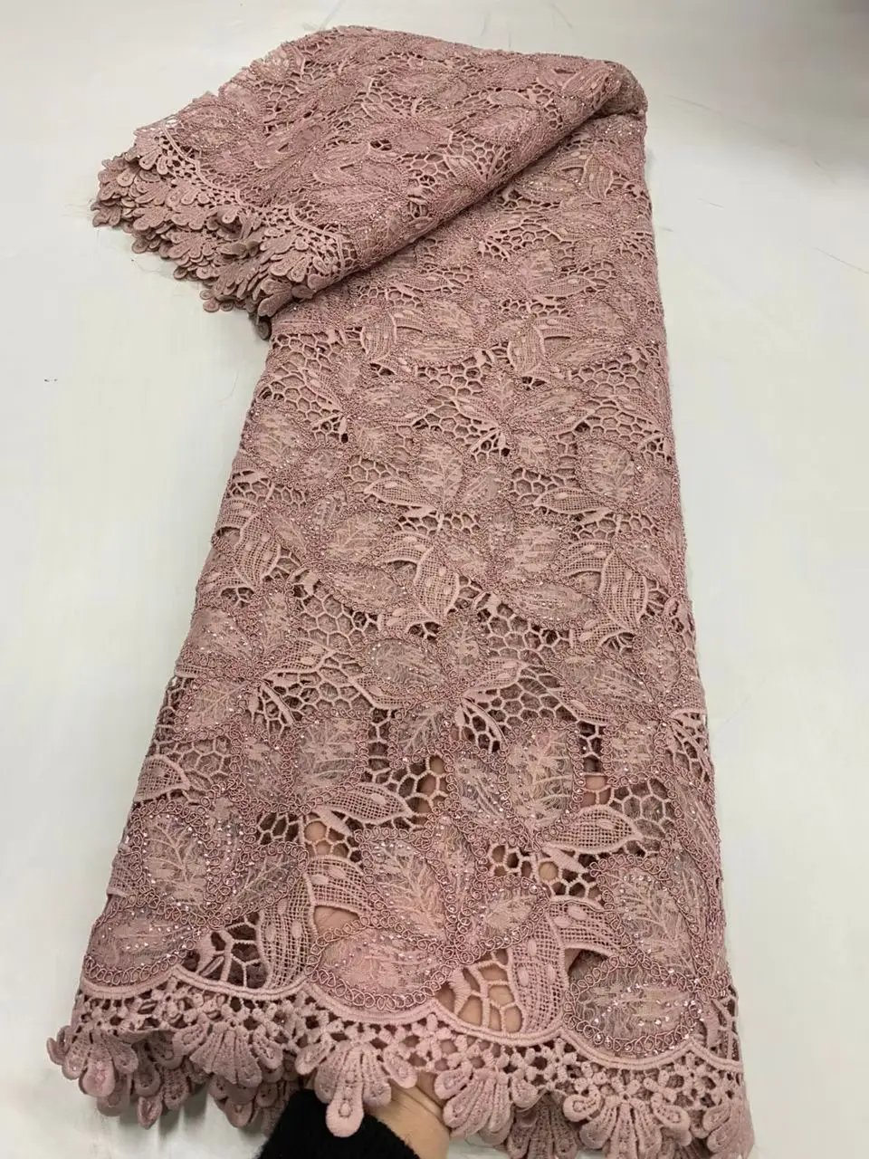 

2026 African Nigerian High-Quality Sequins Cotton Embroidery Lace Fabric Tulle for Wedding Party Dress Chiffon 5Yards JL556