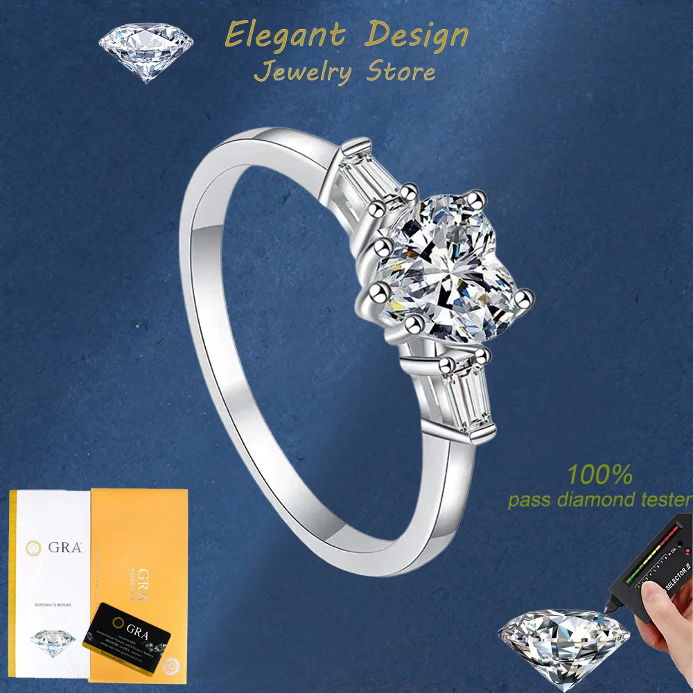 

Elegant Design Love Shaped Platinum PT950 Ring, 1CT Moissanite Diamond Luxury Romantic Sparkling Wedding Ring for Women Jewelry
