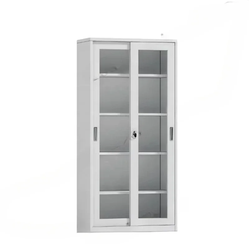 Locker Glass Sliding Door Bookcase File Cabinet Steel Office Home Furniture Bookcase