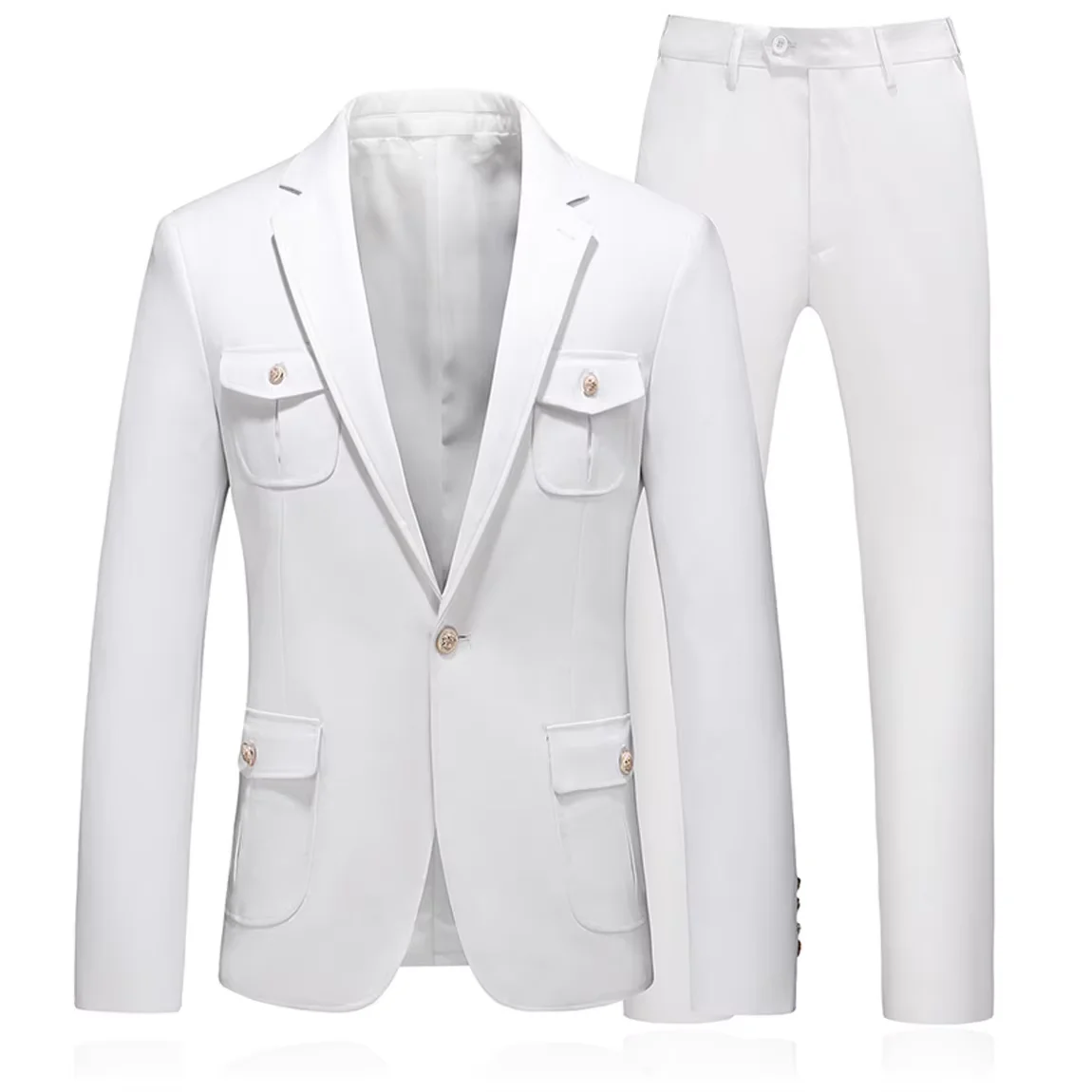 

Мужской белый свадебный костюм из двух предметов — элегантный пиджак и брюки с лацканами и 1 пуговицами | Комплект смокинга жениха | Деловой деловой наряд