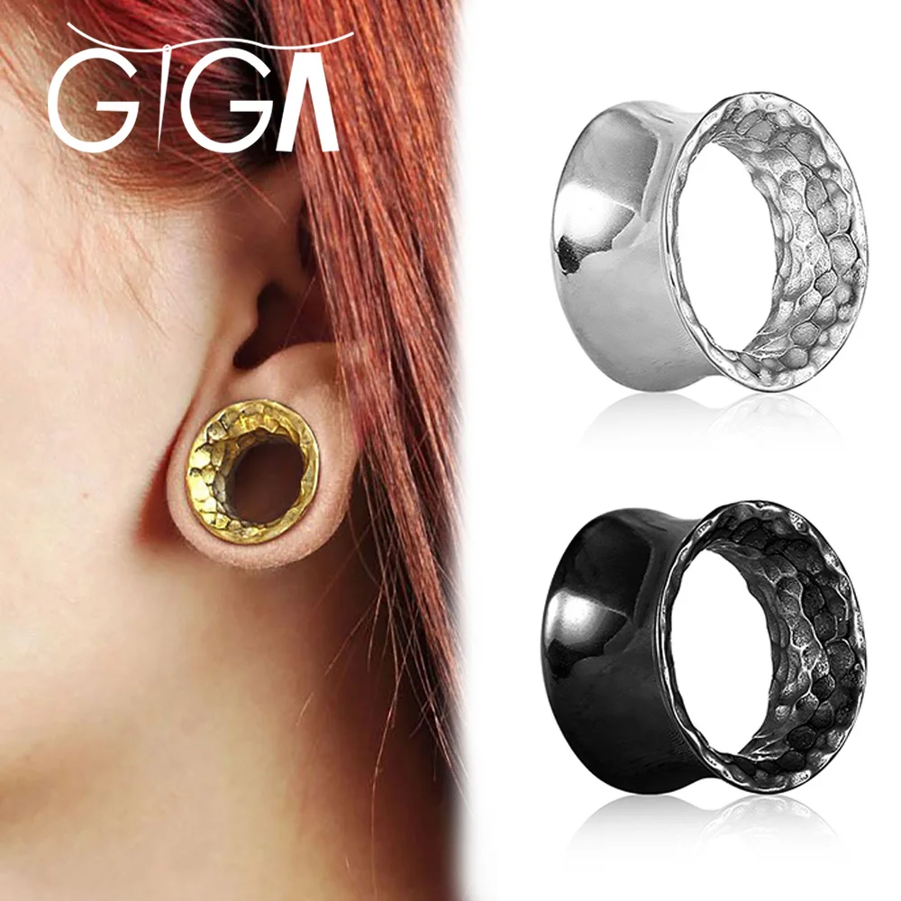 

Giga 2Pcs 316L Stainless Steel Ear Gauges Beat Flared Tunnels Plugs Piercing Body Jewelry Expander Stretchers for Women And Men