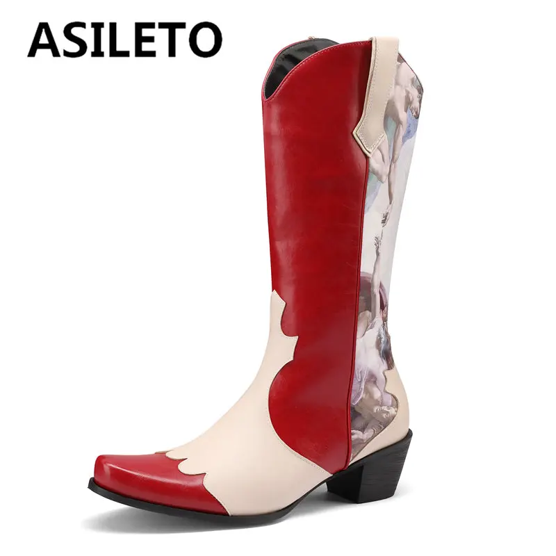 

Ковбойские ковбойские ботинки ASILETO Cowgirl для женщин на массивном каблуке 5 см, без шнуровки, женские ботинки микс модных 46 47 48