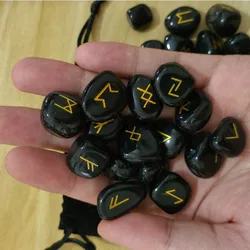 Natural 24pcs White Rock Crystal Black Onyx Rune Stone Irregular Divination Reiki Healing Tumbled Stone Meditation With Bag