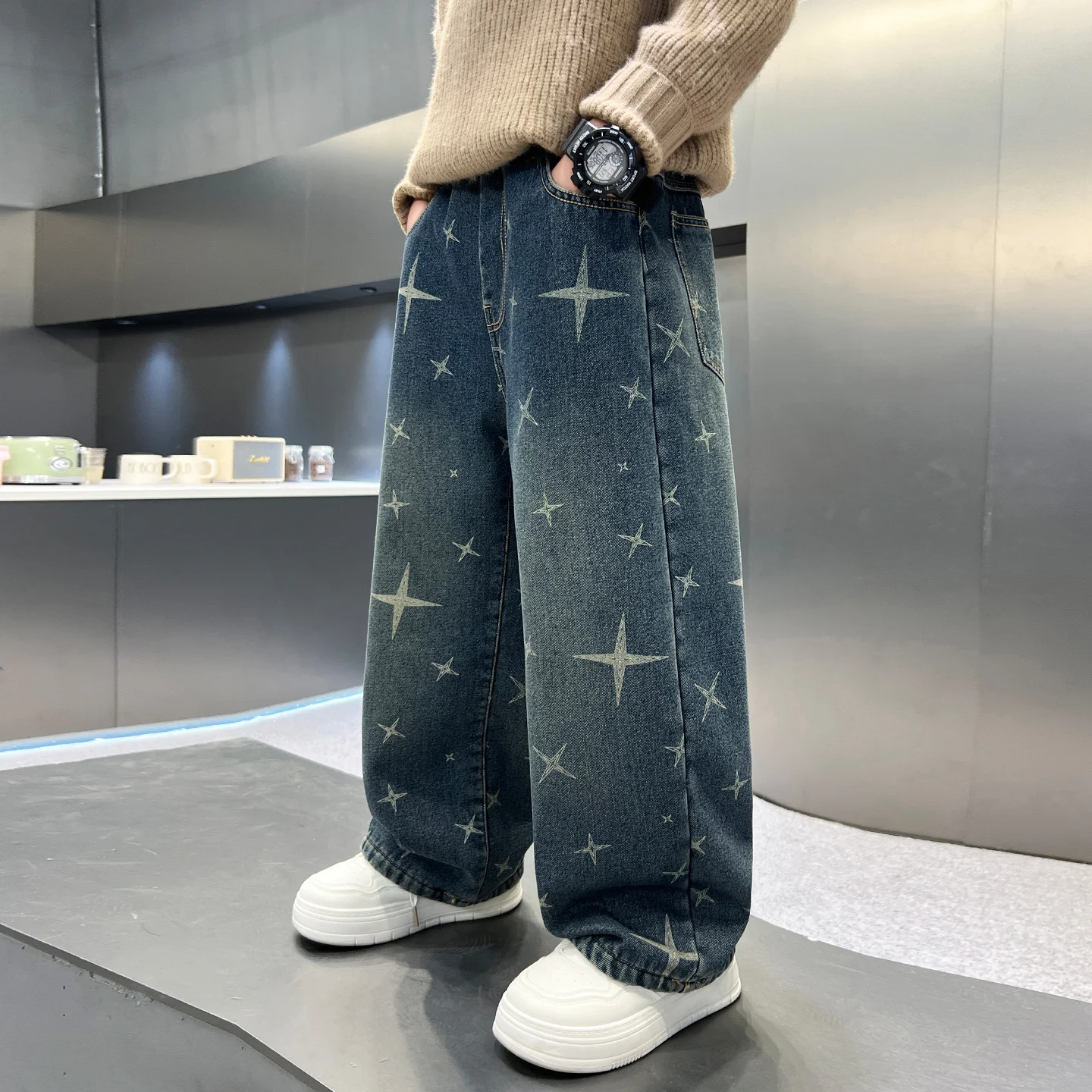High Quality Big Boy Jeans Spring Kid Blue Straight Galaxy Printed Denim Pants Students Casual Jeans Long Trousers Ages 4-14Y