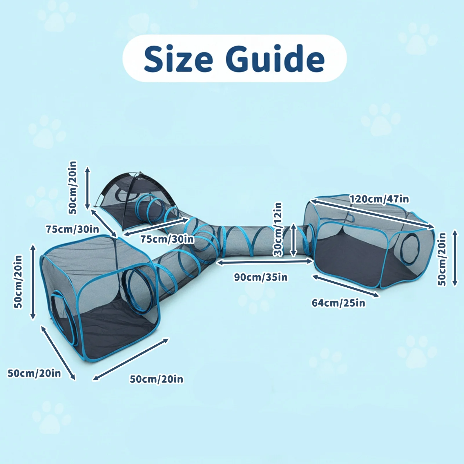 4-in-1 Portable Mesh Pet Fence with Tunnel Indoor Outdoor Playhouse Multi-Animal Cage Easy Setup for Cats Small Animals