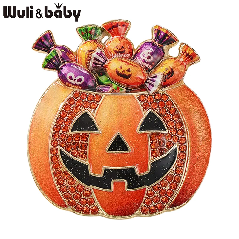 Wuli&baby Candy Jack-o'-Lantern-Broschen für Damen, Unisex, schöne Halloween-Kürbis-Party-Brosche, Geschenke