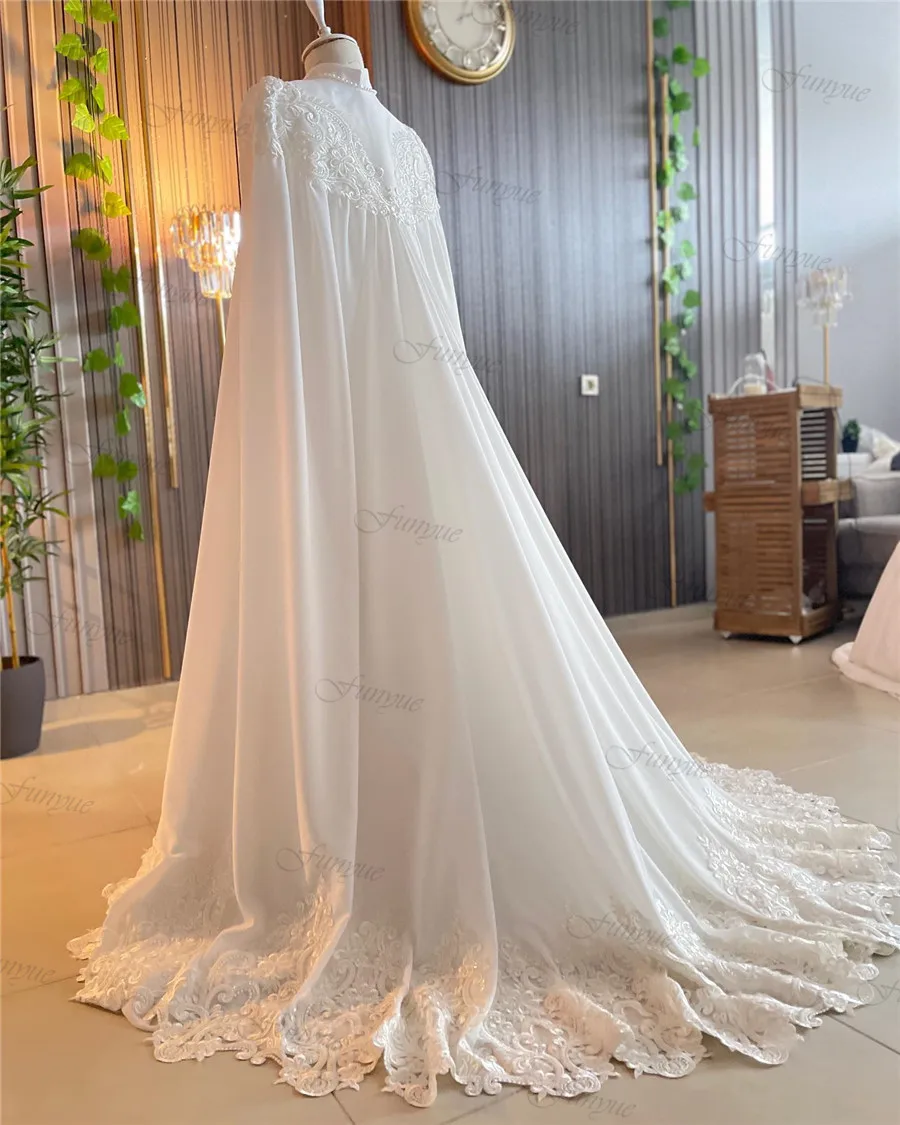 Batas De Mariée Grande Taille Dubai vestidos De novia musulmanes para mujer embarazada cuello alto manga larga vestidos De novia gasa encaje