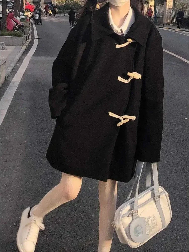 Blends Women Japanese Kawaii Outwear Solid Cozy Autumn Winter Student Coats College Preppy Style Sweet Schoolgirl Loose Fashion