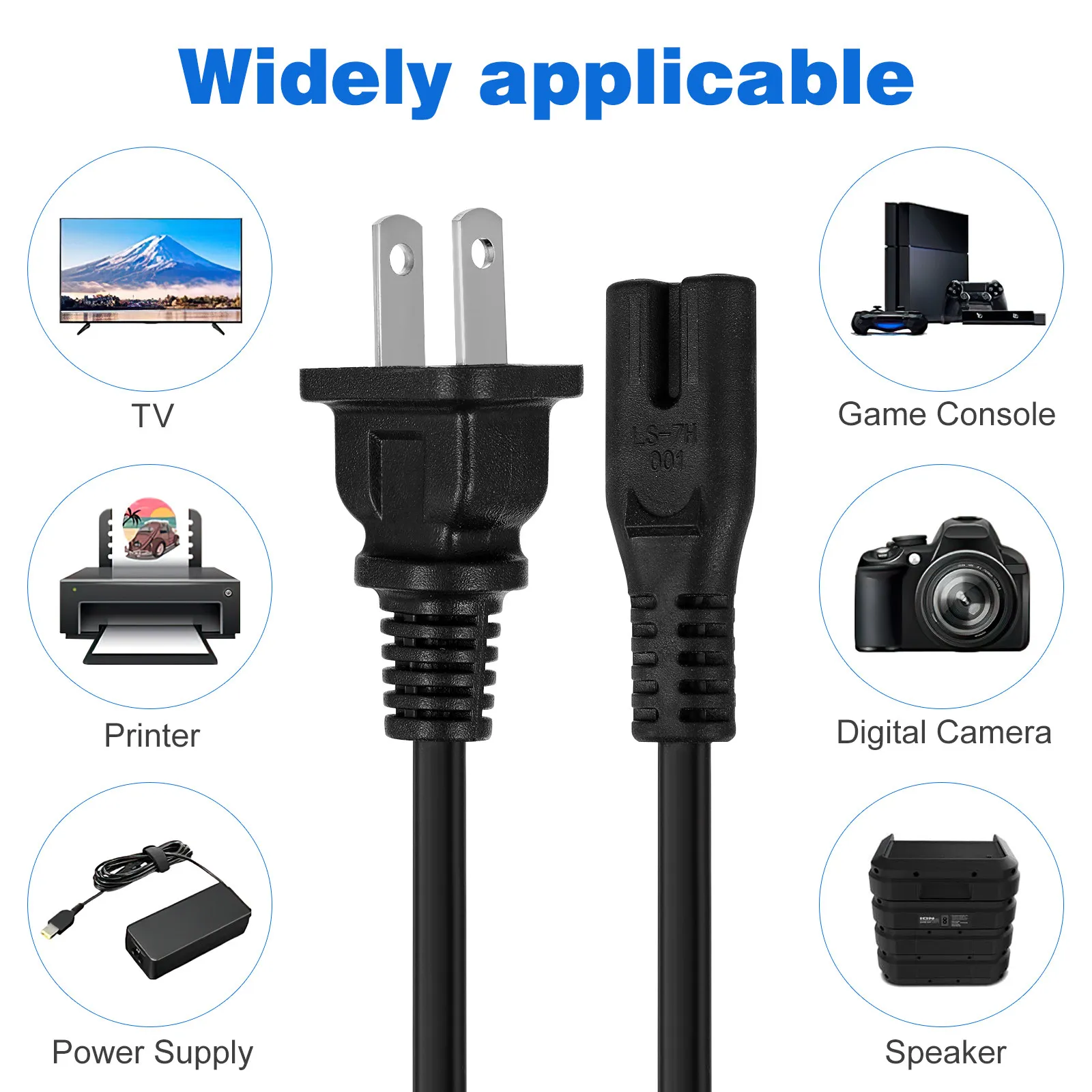 10Pcs Power Cord Replacement 2 Prong Flame Resistant Power Supply Cable for TV Lamp Appliance Electrical Extension Cable