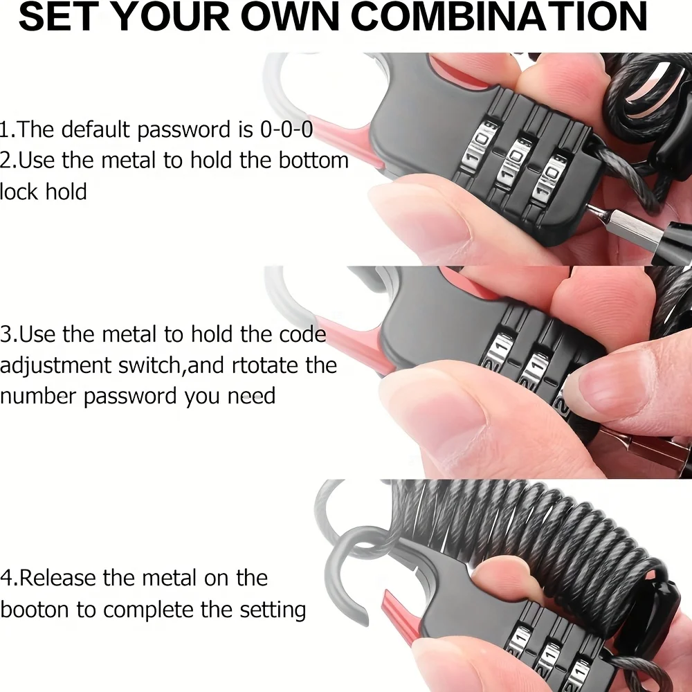 3 Digit Combination Padlock with Retractable Cable Anti-Theft Password Safety Lock for Backpack Cabinet Storage Security Lock view 4