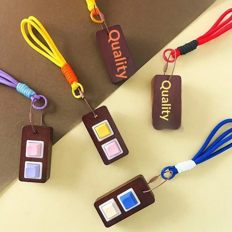 Wooden 2 Key Fidget Keychain With Clickable Mechanical Switches Braided Lanyard Stress Relief Daily Carry For Keyboard Fans