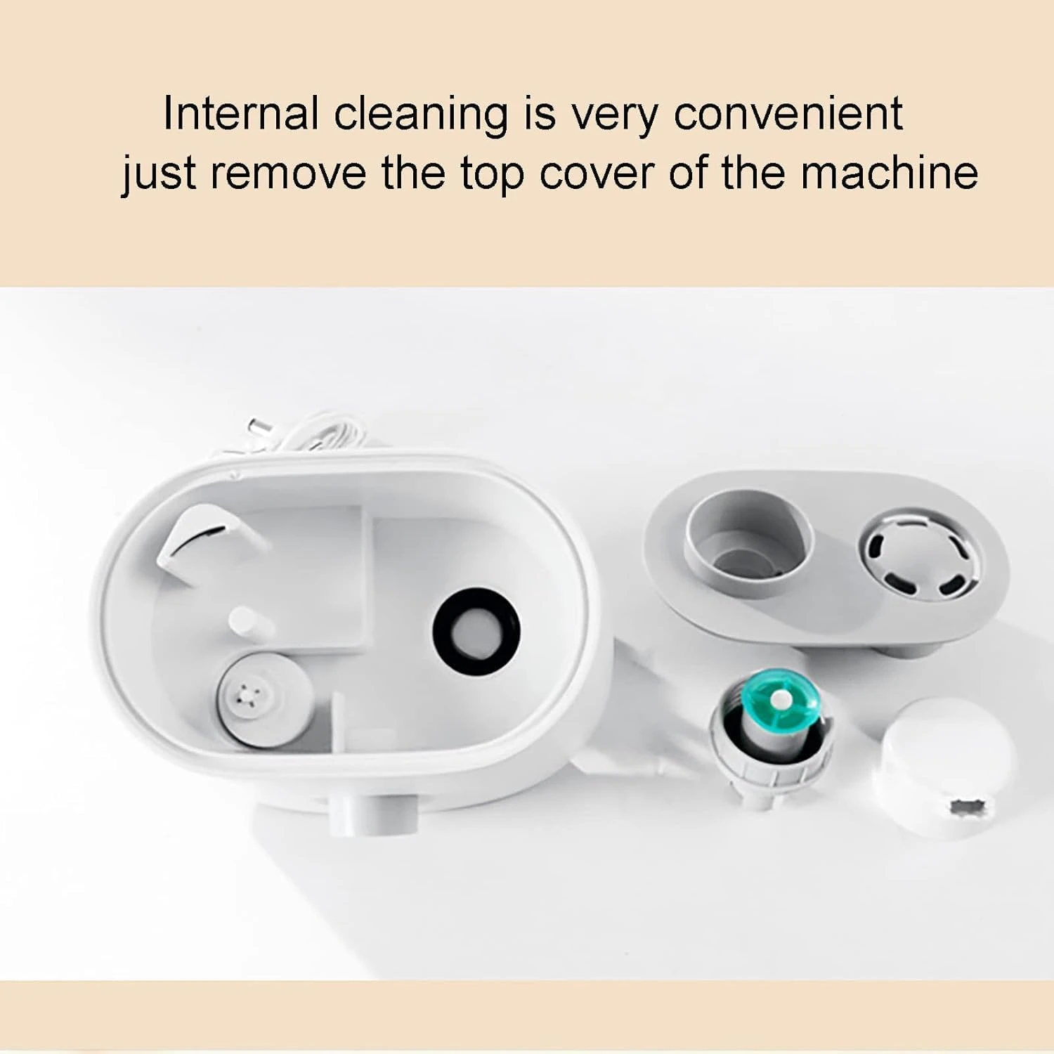 Convenient, portable, stylish white humidifier water bottle for bedroom, office, and hotel use. Adjustable, leak-proof design wi