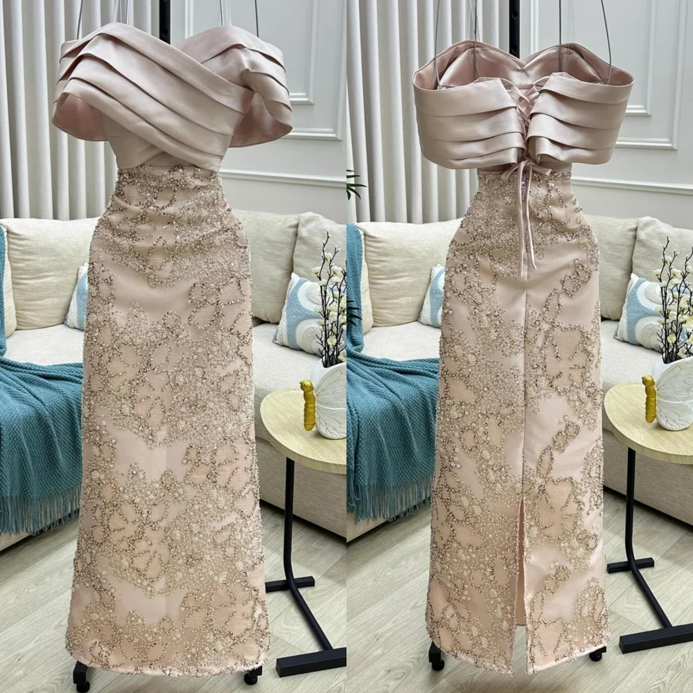 

Формальные повседневные шармезные плиссированные трапециевидные платья с открытыми плечами по индивидуальному заказу, сексуальные платья на заказ