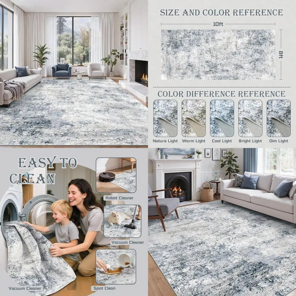 

Living Room Area Rugs,8x10 Abstract Large Washable Rug Neutral Modern Low Pile Carpet for Bedroom Foldable Soft Rug for Dining R