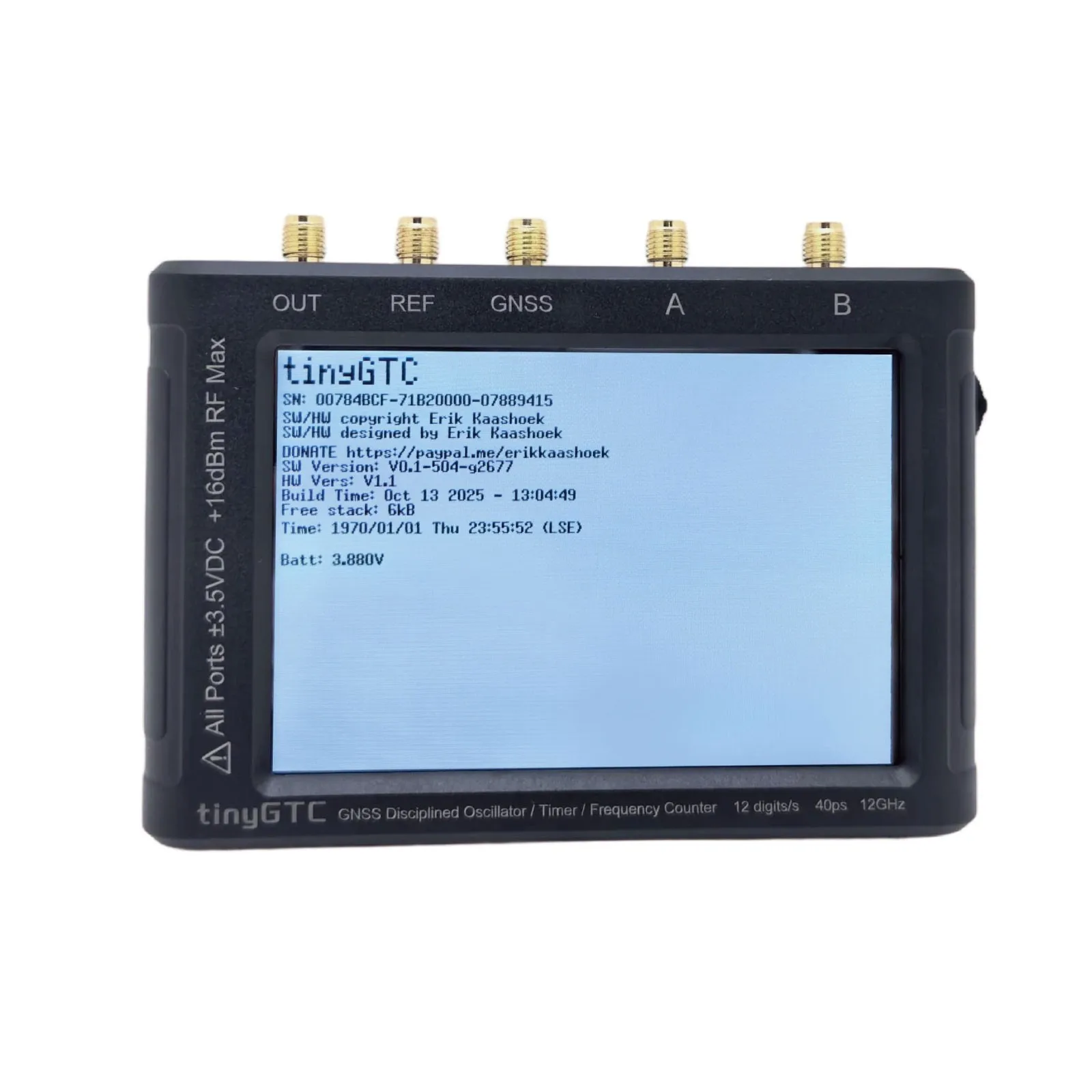 HamGeek TINYGTC ZC407 0.1Hz-7GHz Handheld 12Bit High Precision Frequency Counter Built-in GNSS Disciplined Oscillator