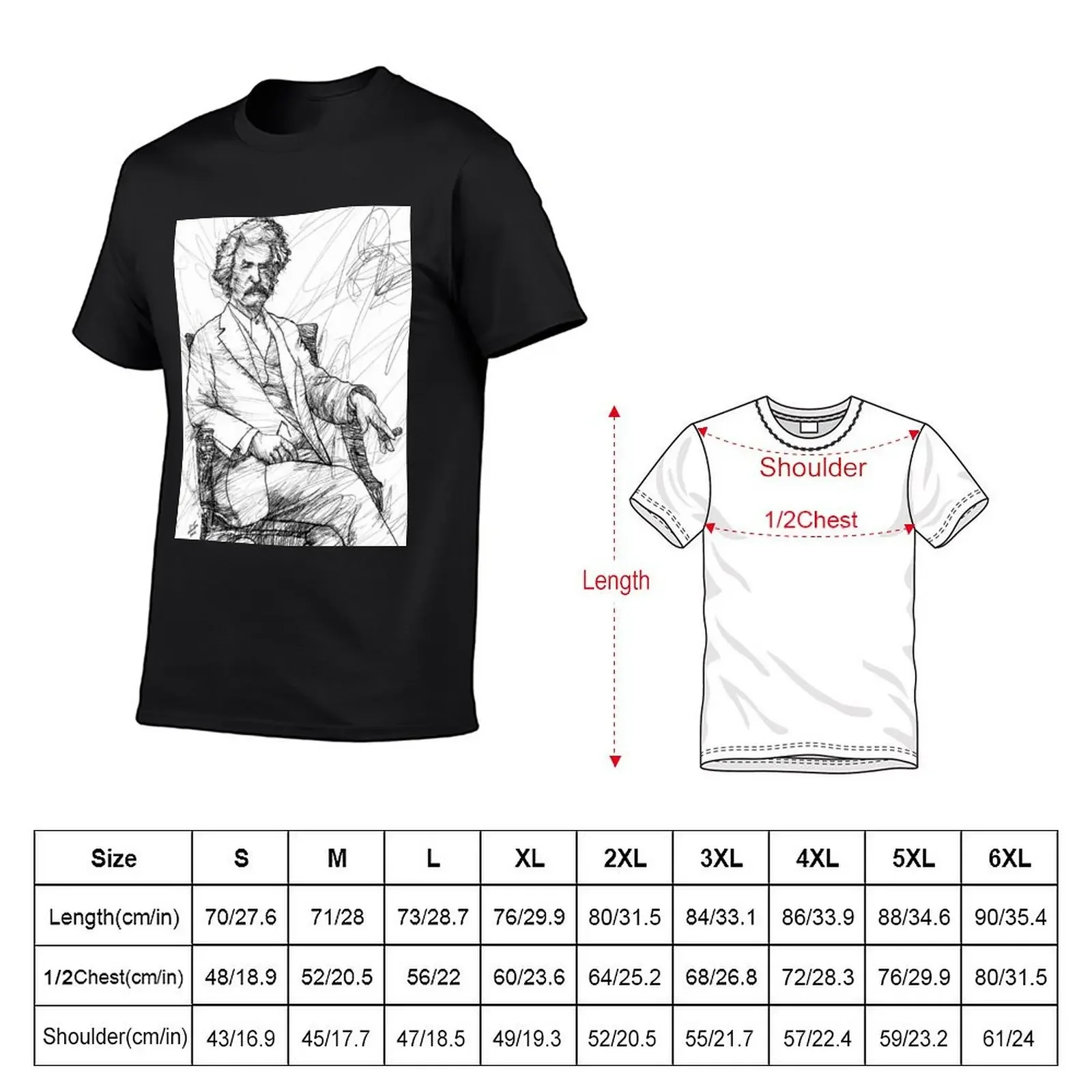 MARK TWAIN - ink portrait .5 T-Shirt blue archive quick-drying kawaii clothes mens t shirt