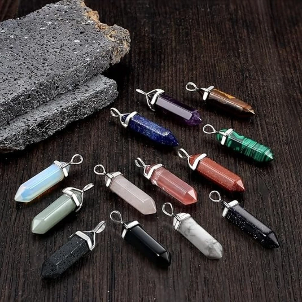 Ladies Natural Stone Hexagonal Column Healing Crystals Spiritual Pendants Necklaces Multi Color Mother's Day Fashion Gift