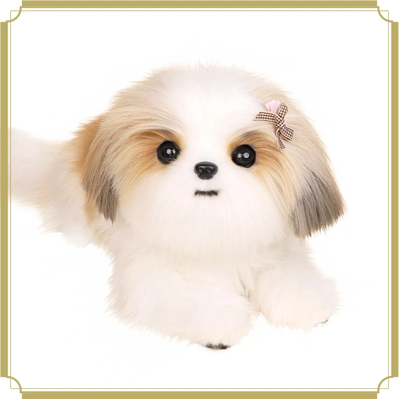 Lifelike Simulation Shih Tzu Stuffed Animal Soft Fluffy Puppy Plush Toy Companion Decor Gift for Girls Birthday Holiday