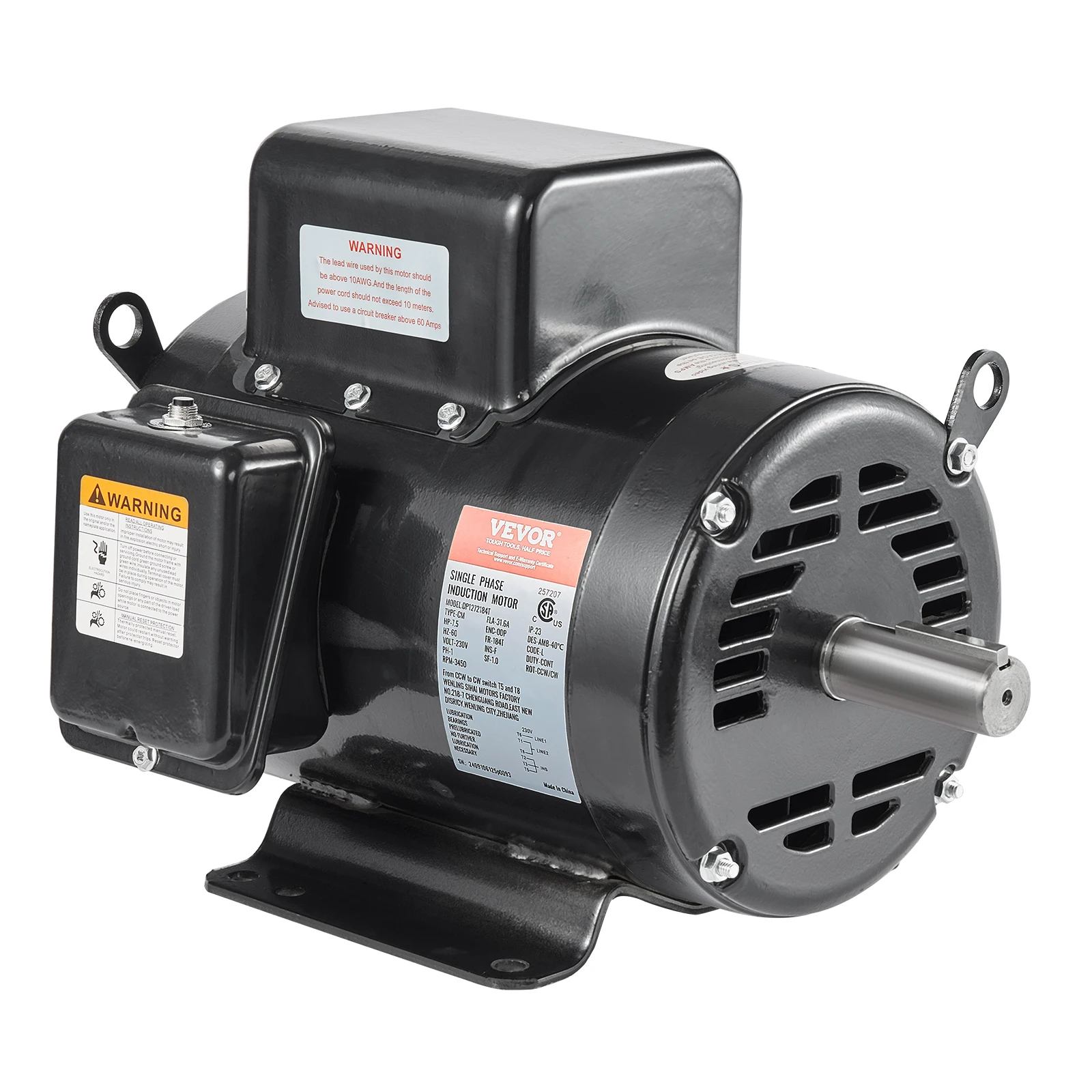 SucceBuy 7.5HP Air Compressor Motor 230V 31.6Amps Electric Single Phase Motor 3450RPM 184T Frame for Compressors CW/CCW Rotation