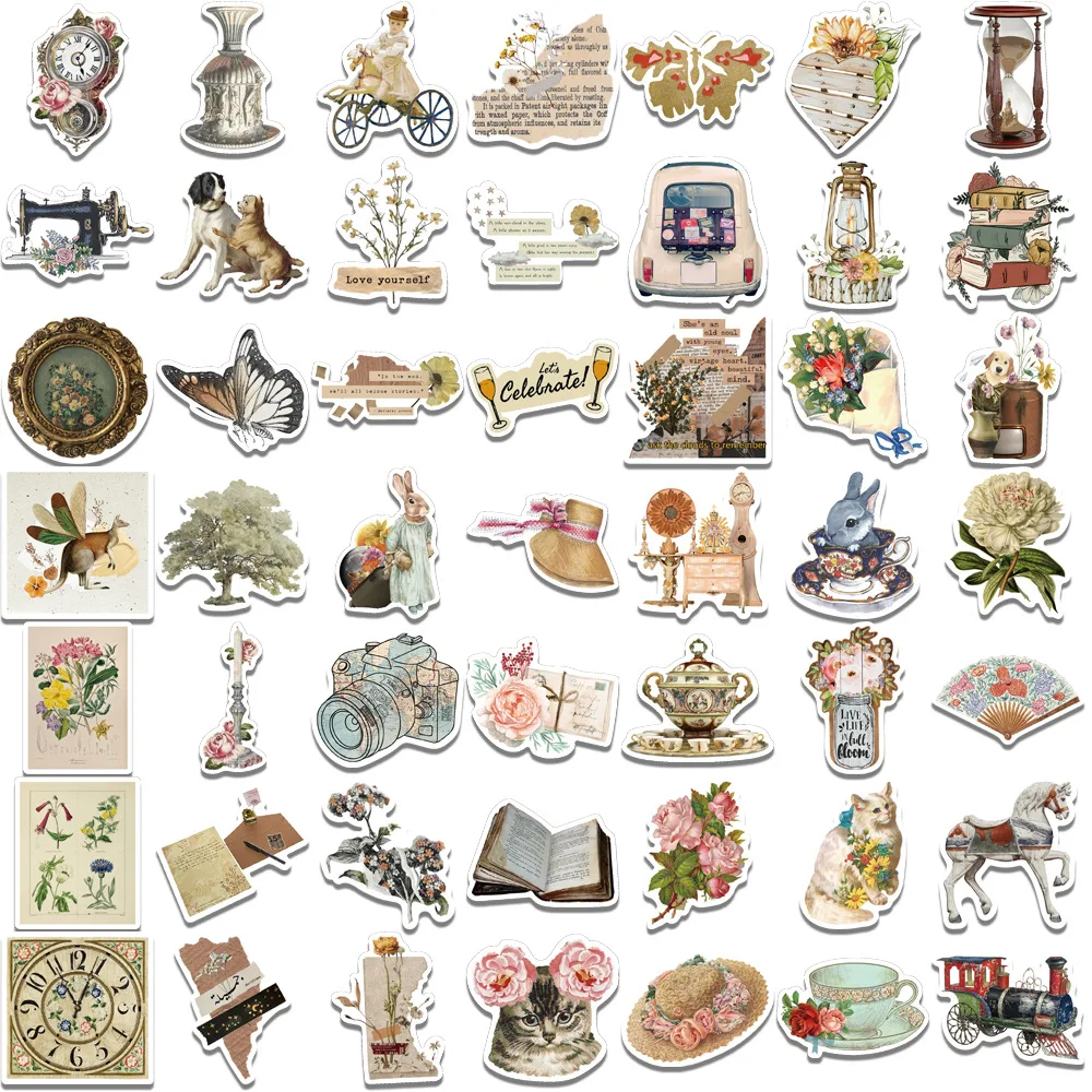 50 Pcs 8 Styles Retro Artistic Waterproof Stickers  Graffiti Decoration for Luggage Notebooks Hand Accounts DIY Stickers