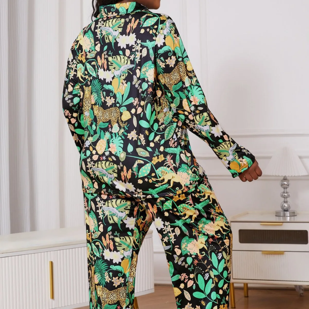 Big Size 3Xl 4Xl 5Xl Pajamas Set Women Print Tiger Shirt&pants Summer Autumn New 2Pcs Pjs Lady Milk Silk Home Clothing Nightwear