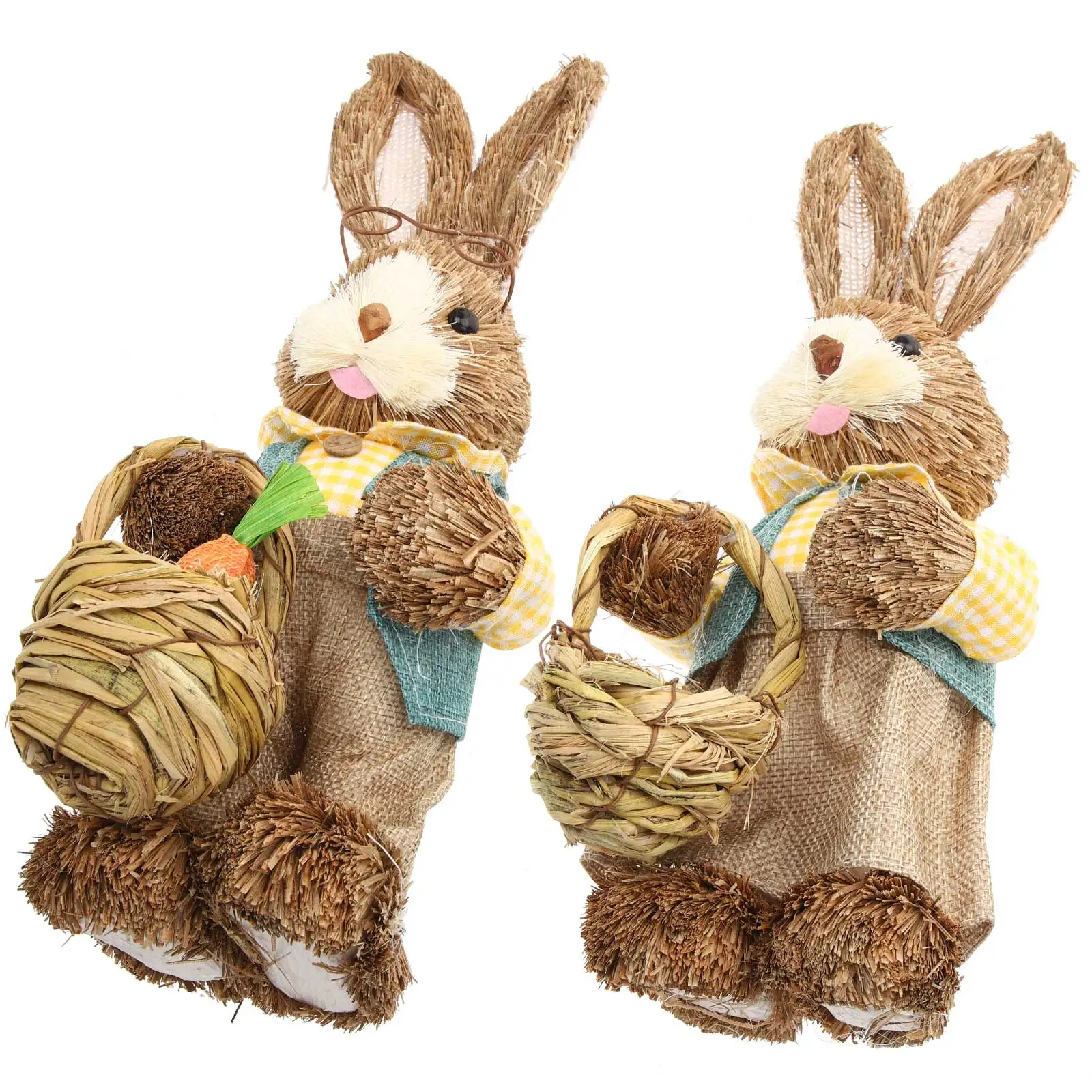 

2 Pcs Rabbit Ornament Figurine Easter Straw Woven Accessories House Decor Figurines Cotton