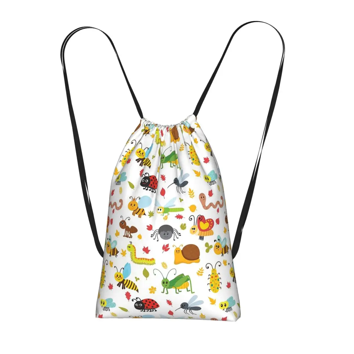 

Cartoon Insect Bug Pattern Backpacks Portable Drawstring Bags Sports Bag Book Bags for Man Woman Students