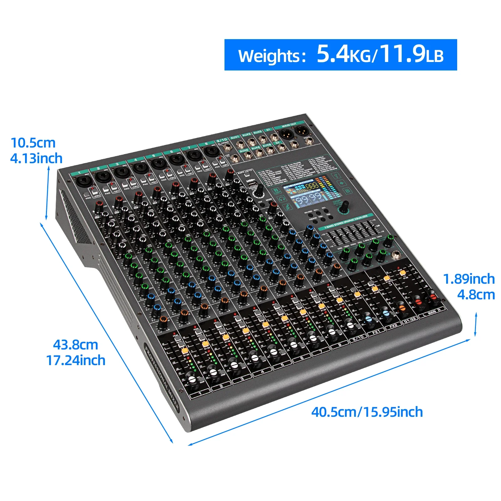 Biner Professional TG10 99-effect DSP Audio Console Mixer 10 Channel USB Interface Audio Console